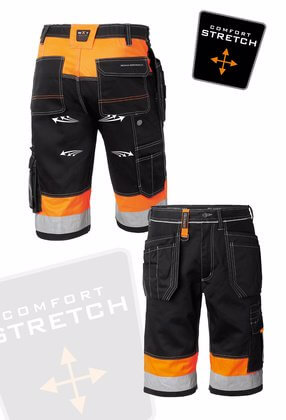 Arbetsshorts med stretch svart och orange